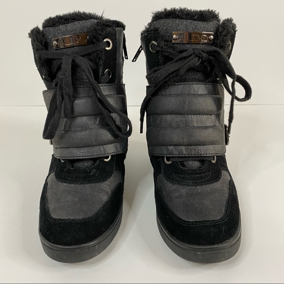 Aldo Wedge Heel Sneaker Bootie Black Size 8 - Picture 2 of 9